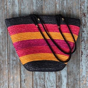 Block Color Straw Tote